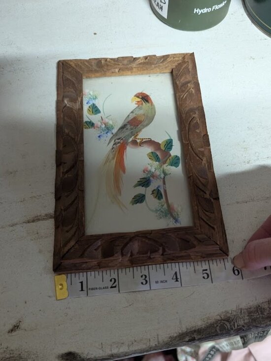 Vintage Bird Painting with Feather Embellishment - Picture 7 of 7